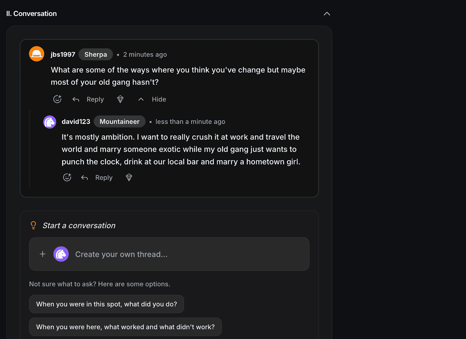 Camaraderie app - conversation thread